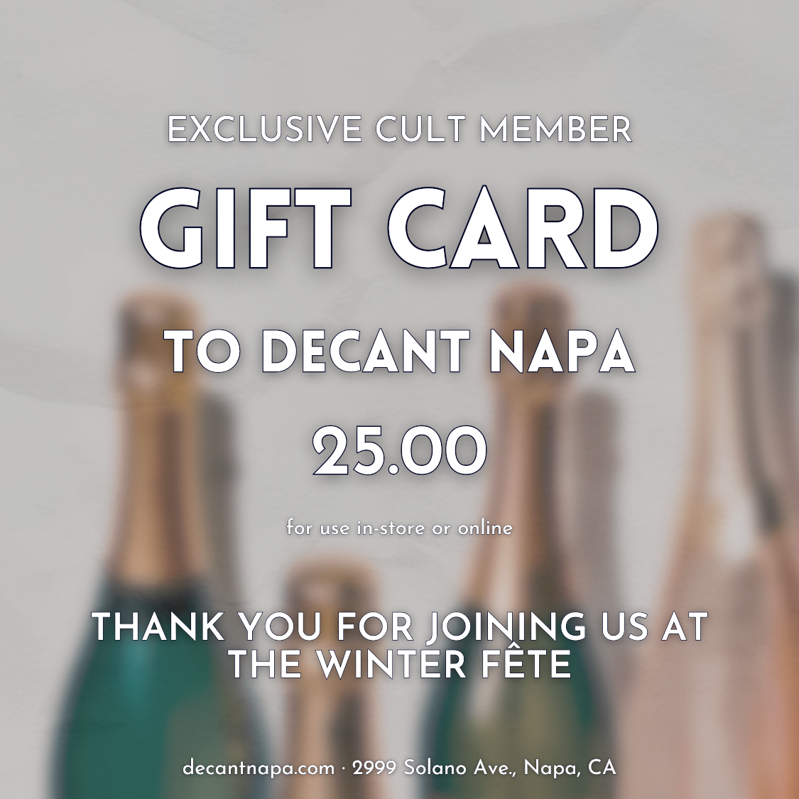 DECANT Napa - Cult Member Exclusive Gift Card $25