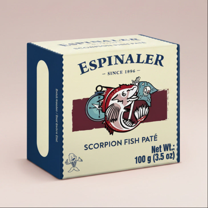 Box of Espinaler Scorpion Fish Pate on a white background