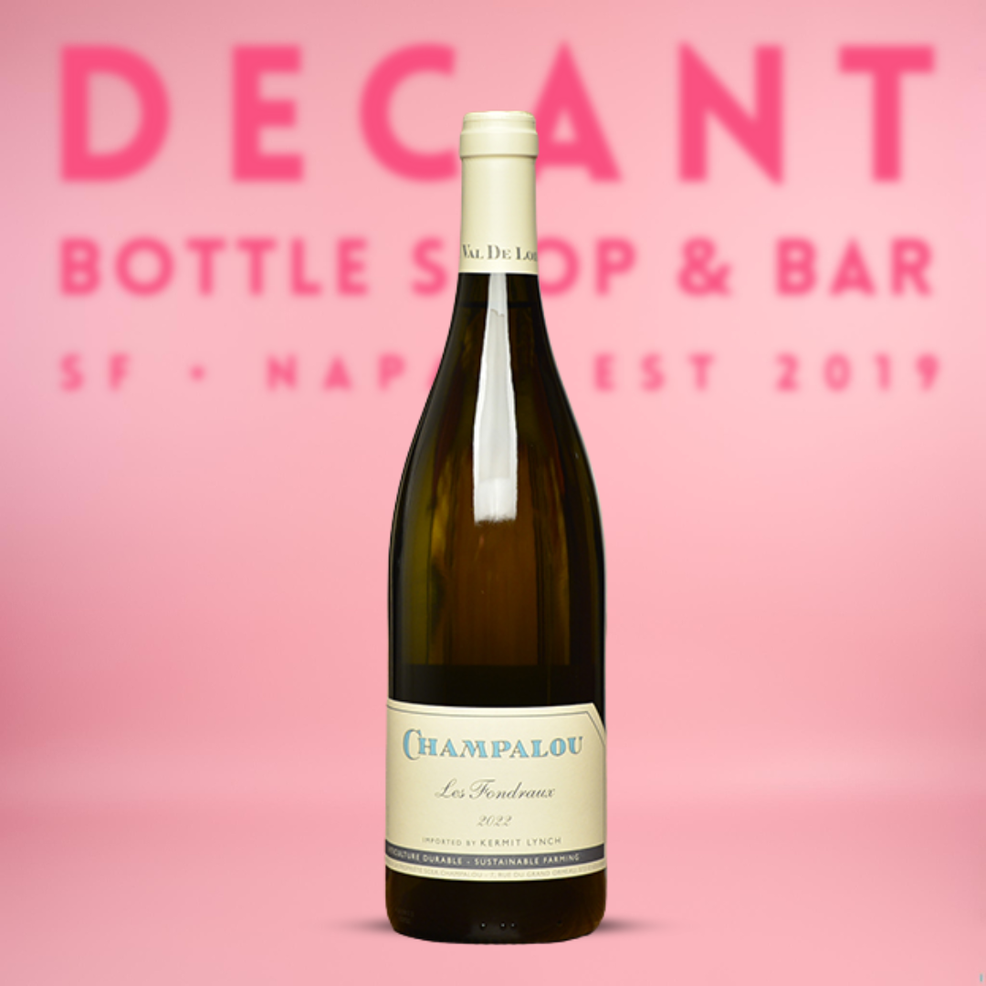 Wine bottle with 'Champalou' label against a pink background with 'Decant' branding.