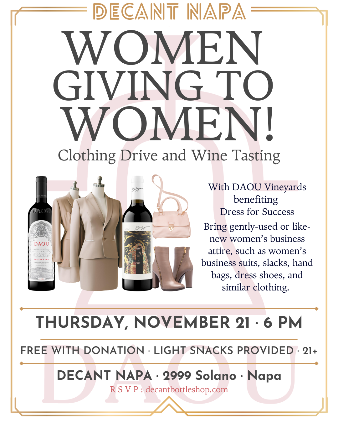 RSVP: Thanksgiving Clothing Drive for Dress for Success, with DAOU Vineyards 11/21/24