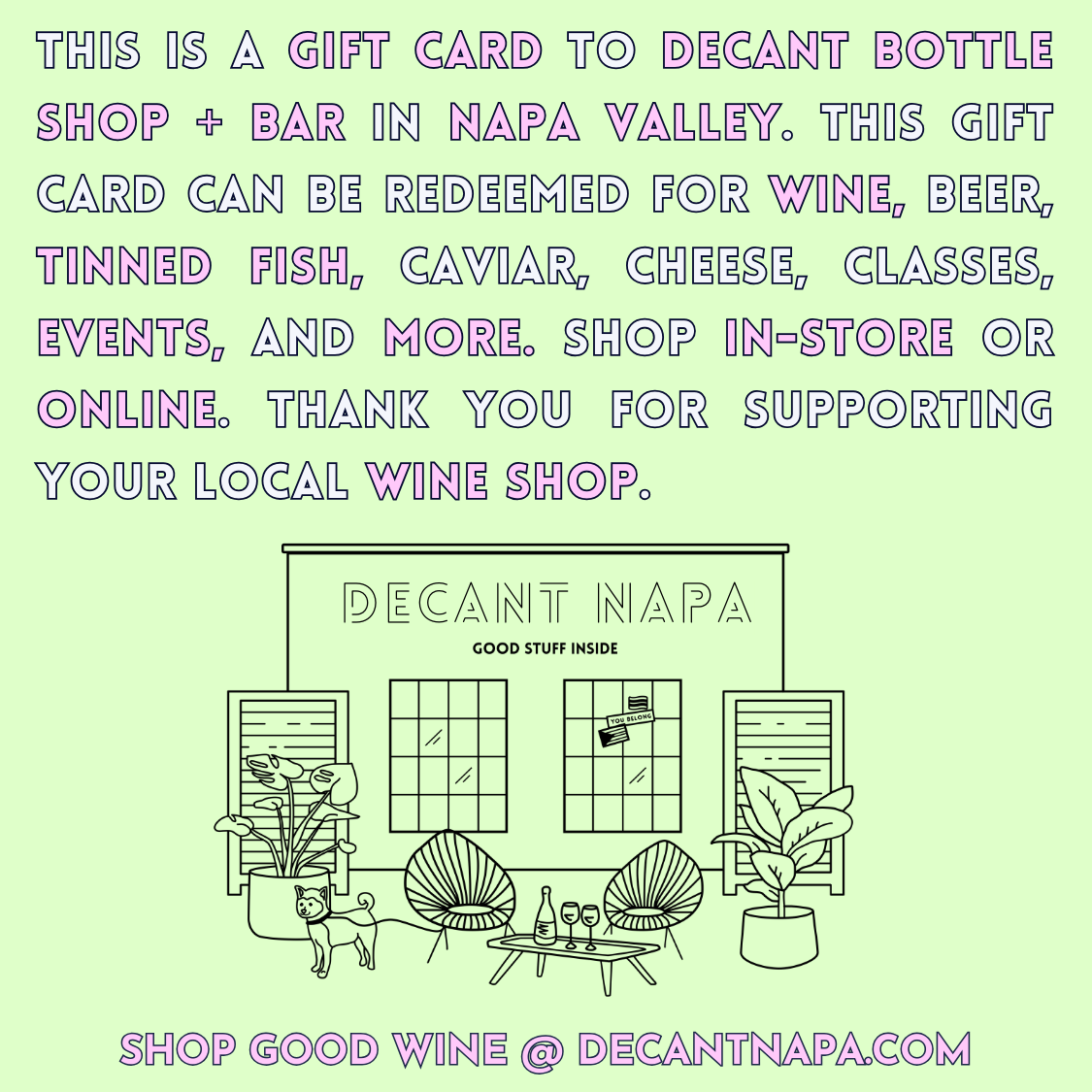 DECANT Napa Bottle Shop & Bar Gift Card