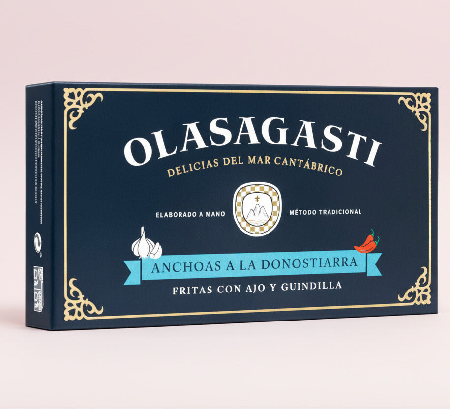 Olasagasti anchovy packaging on a white background
