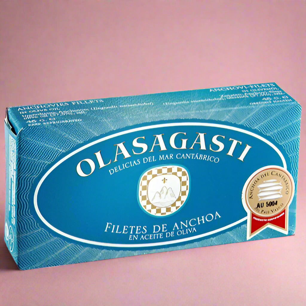 Olasagasti anchovy fillets packaging on a white background